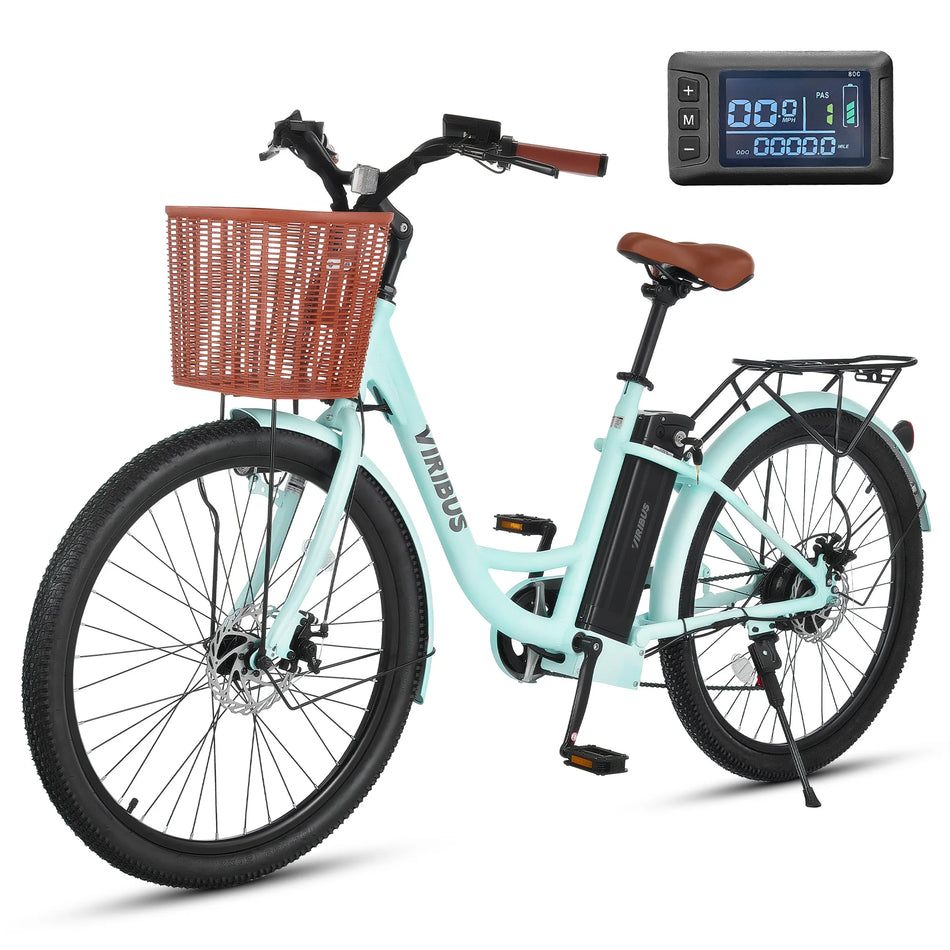 VIRIBUS Electric Bike for Adults 26' 350W Motor Shimano 7 Speed Pedal Assist Dual Disc Brakes 36V Lithium Battery Ebike for Men Women
