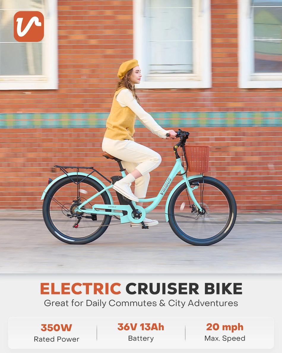 VIRIBUS Electric Bike for Adults 26' 350W Motor Shimano 7 Speed Pedal Assist Dual Disc Brakes 36V Lithium Battery Ebike for Men Women