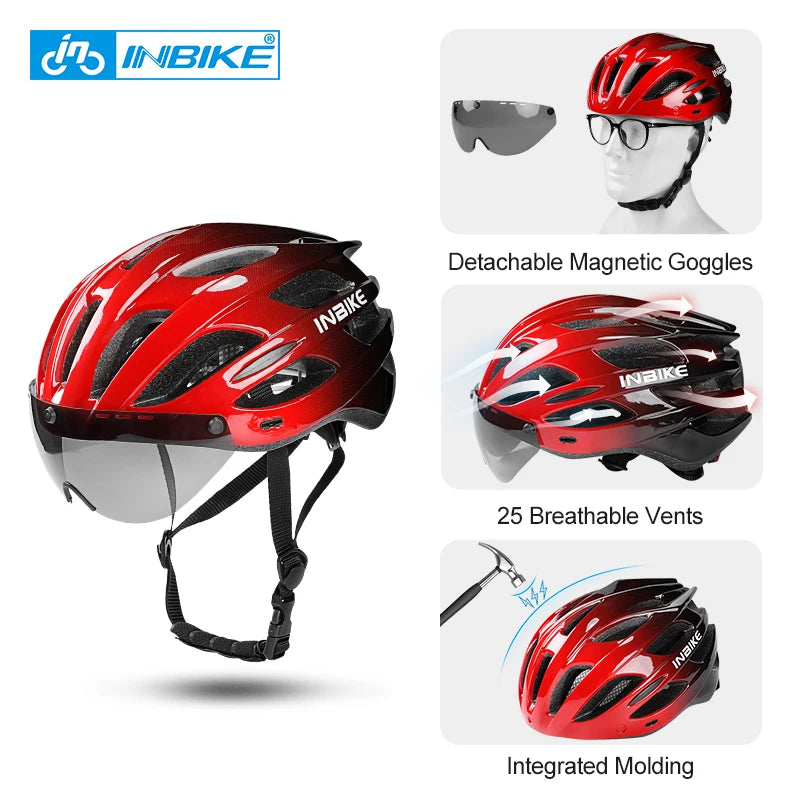 INBIKE Ultralight MTB Bicycle Helmet for Men & Women with Integrated Taillight Safety Hat Adult Cycling Gear Grey Red Blue
