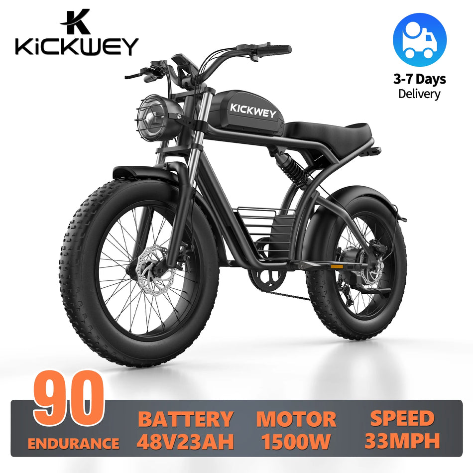 Kickwey K7 1500W 48V 23Ah Adult Electric Bicycle 20 Inch Fat Tire Mountain E-Bike for Outdoor Entertainment And Off-Road Riding