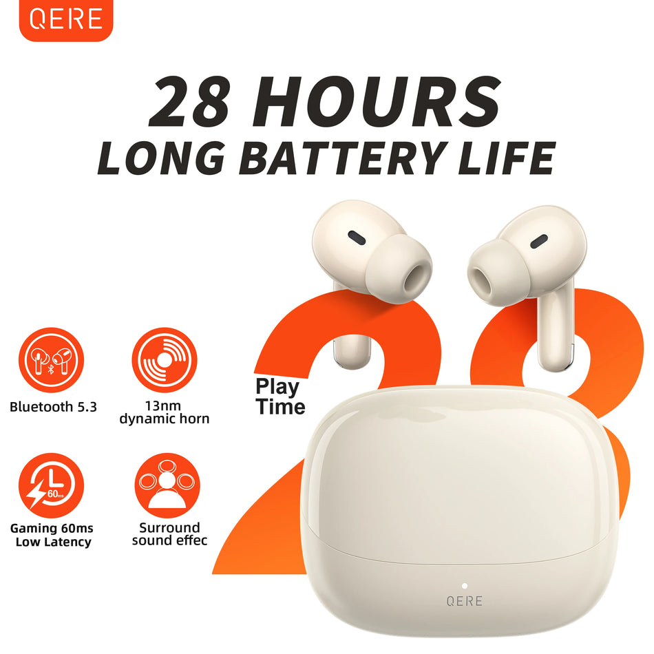 QERE E38 TWS Wireless Headphones Bluetooth 5.3 HD Microphone 13mm Driver 60ms Low Latency 4 Mics ENC Call In-Ear HiFi Earphones