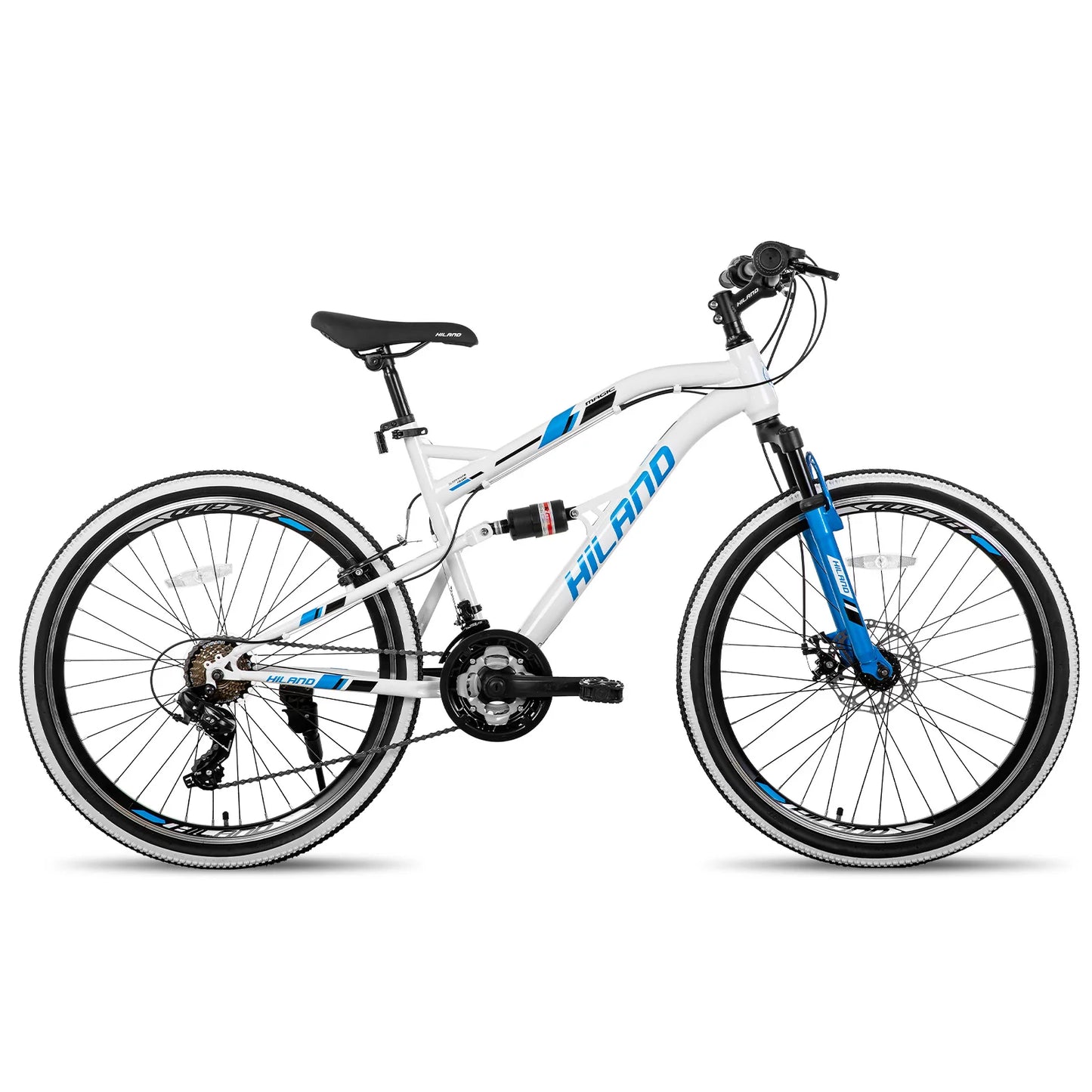 Hiland 26 Inch Mountain Bike,Full-Suspension 21 Speeds Drivetrain with Disc-Brake MTB Bicycle,for Men Women