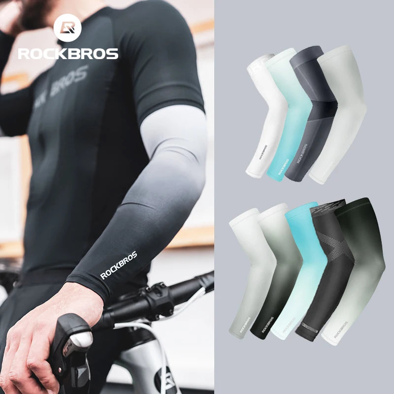 ROCKBROS Men's Ice Silk Arm Sleeves UV Protection Sunshade Breathable Sports Cycling Outdoor Running Fitness Equipment