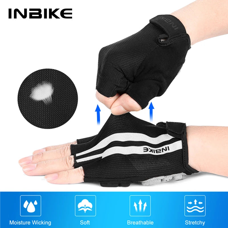 INBIKE Unisex Cycling Gloves Gel Padded Half Finger Shockproof Breathable MTB Road Bike Gloves for Men And Women in Multiple Colors