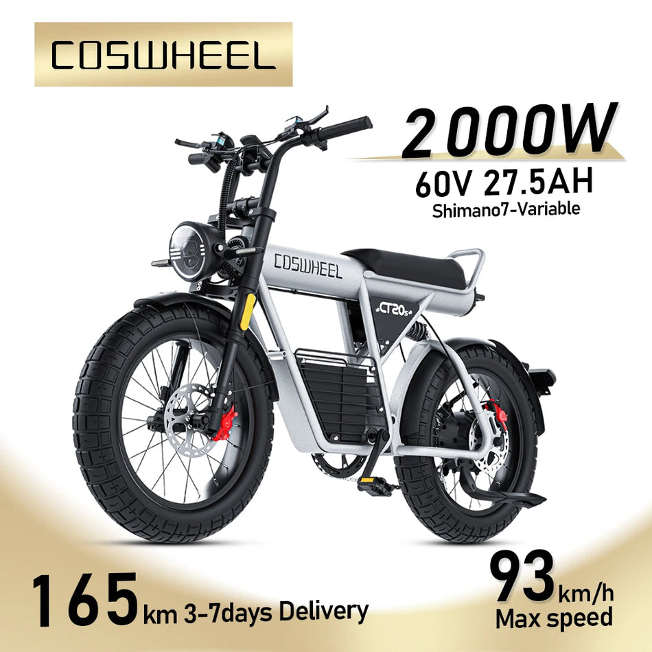 Coswheel CT20S Electric Bike 2000W Motorcyle Drit bike Ebike 20 Inch Fat Tire Bicycle 60V 27.5AH Bikes Adult Electric Bicycle