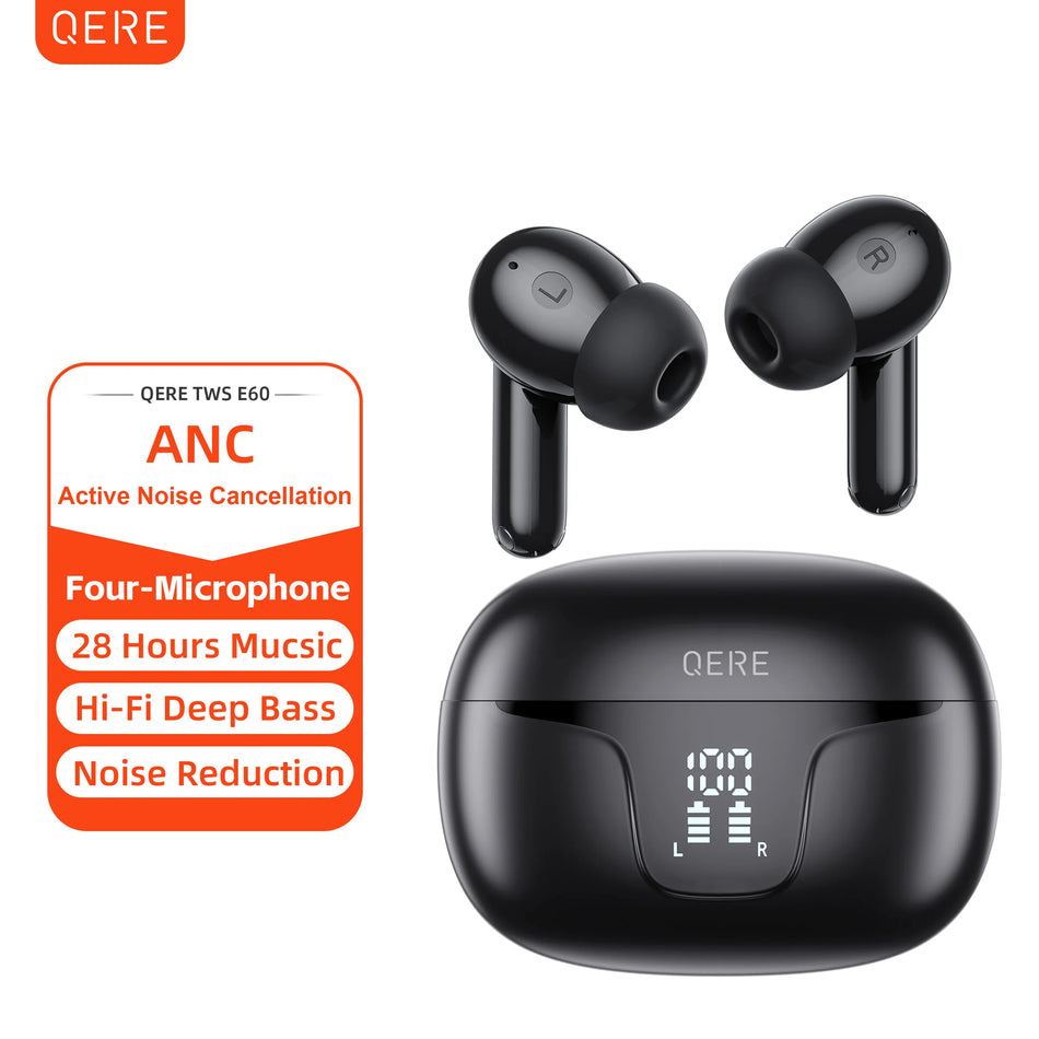 QERE-E60 TWS Wireless Headphones Bluetooth 5.3 HD Microphone HIFI In-ear Earphones 13mm Driver Touch Control ANC Call