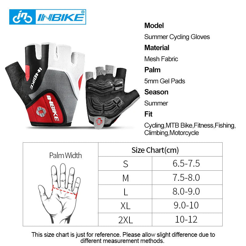 INBIKE Shockproof GEL Pad Half Finger Cycling Gloves Men Women Summer Sport Gym Fitness MTB Bicycle Gloves - Blue Red Black Green Grey