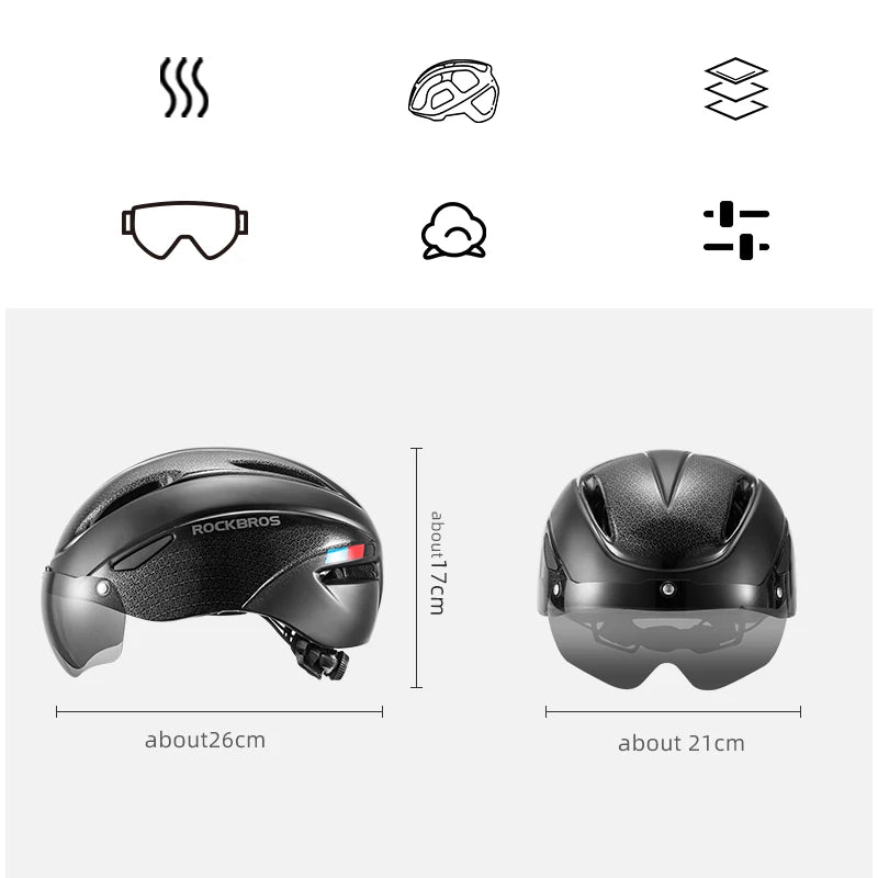 ROCKBROS Men's Rechargeable LED Bicycle Helmet Safe Cycling Cap for Mountain & Road Bike Sports Polyester