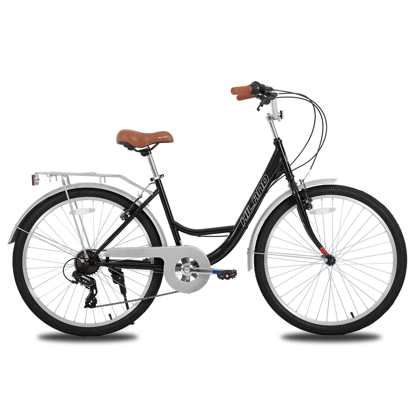 HILAND 26 inch Beach Cruiser Bike for Adults, 7 Speed Step-Through Frame Womens Bicycle with Rear Rack, Retrospec Bike