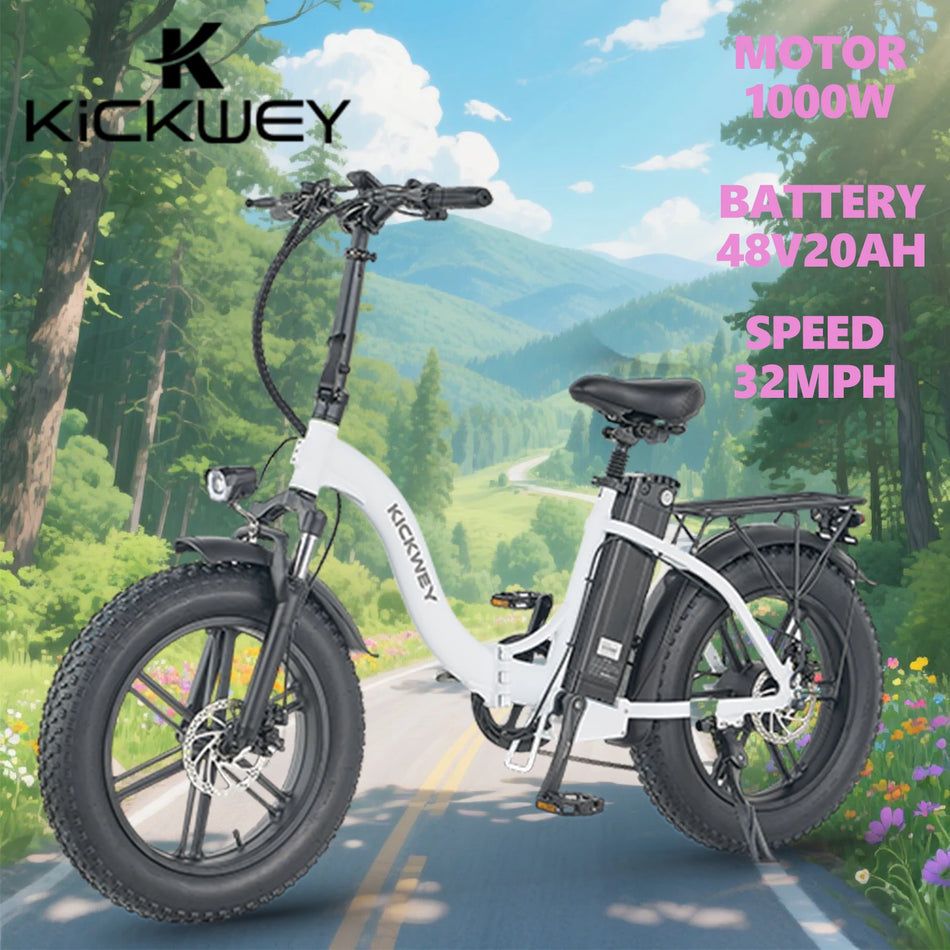Kickwey L20 Electric Bicycle 1000W Motor 48V Removable Battery Foldable E Bike Adult 20 Inch Fat Tire High-Speed Folding Bike