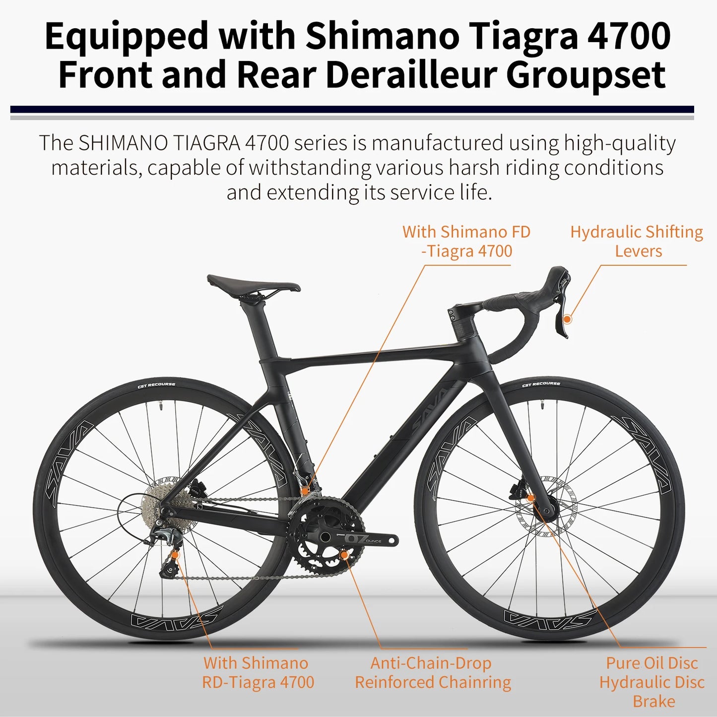 SAVA A4 Carbon Fiber Road Bike, with SHIMANO TIAGRA R4700, 20-speed Gear Set, 700C Adult Race Bike
