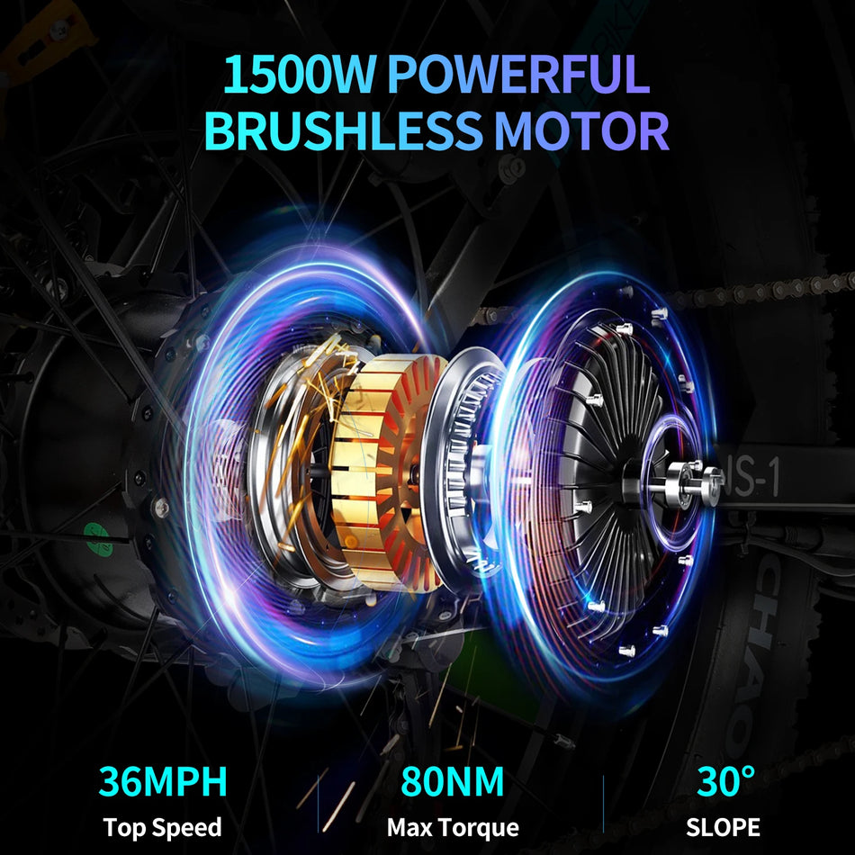 Ridstar MN-26 Electric Bicycle 48V 1500W 20AH Battery 26 Inch Fat Tires Men