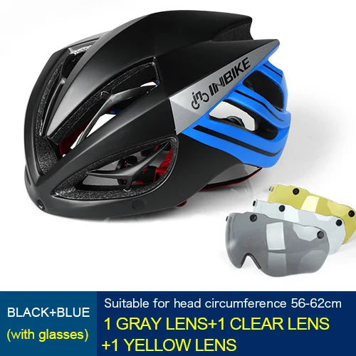 INBIKE Ultralight MTB Bicycle Helmet for Men & Women with Integrated Taillight Safety Hat Adult Cycling Gear Grey Red Blue