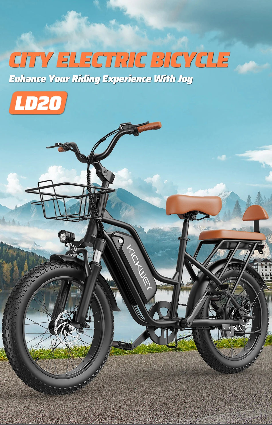 Kickwey LD20 Adult Electric Bike 1500W 32MPH 48V20Ah Mountain E-Bike 20 Inch Fat Tire - High-Speed Lithium Battery Powered Motorcycle