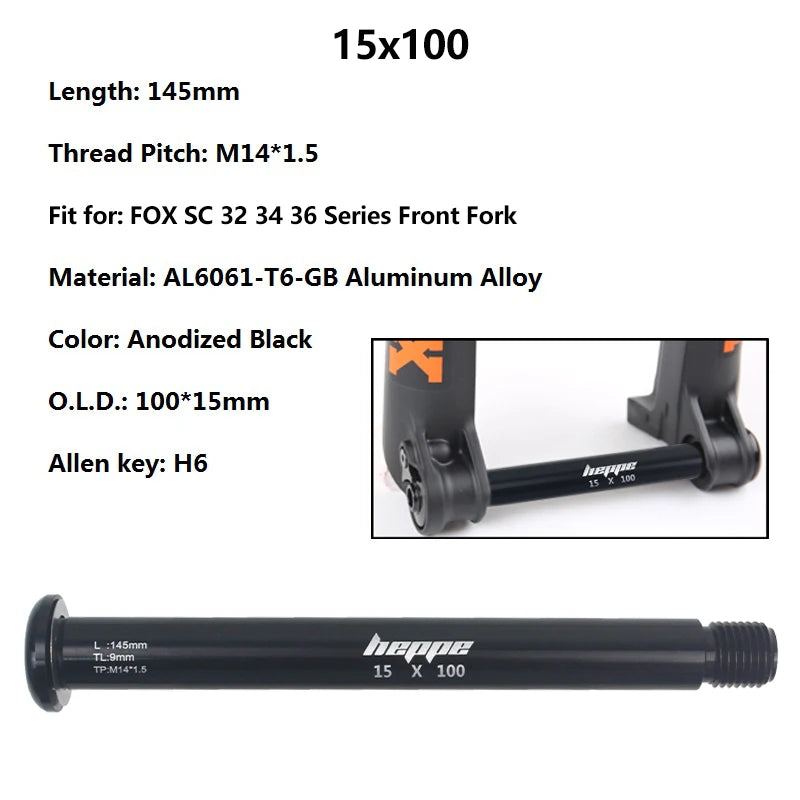 HEPPE Bike Fork Thru Axle MTB Front Fork 15x100 15x110 Boost Thru Axle Ultra light Axle for FOX SC 32 34 36 Series Front Fork