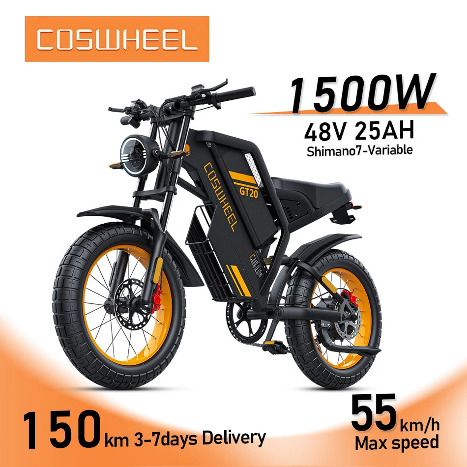 Coswheel Ebike GT20 1500W Adult Electric Motorcycle Mountain Bikes 20Inch 48V Electric bike Fatbike Adult Motorcycles Dirt bike