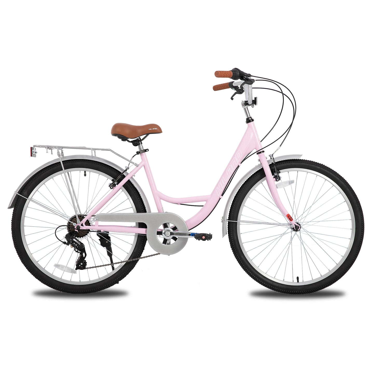 HILAND 26 inch Beach Cruiser Bike for Adults, 7 Speed Step-Through Frame Womens Bicycle with Rear Rack, Retrospec Bike