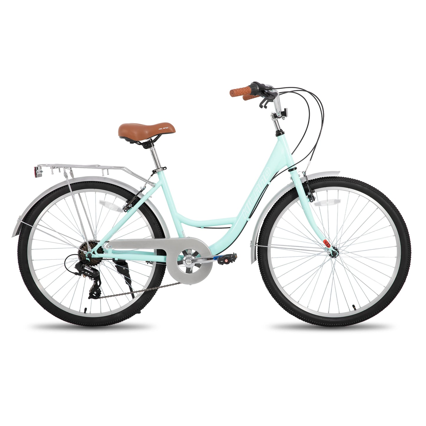 HILAND 26 inch Beach Cruiser Bike for Adults, 7 Speed Step-Through Frame Womens Bicycle with Rear Rack, Retrospec Bike