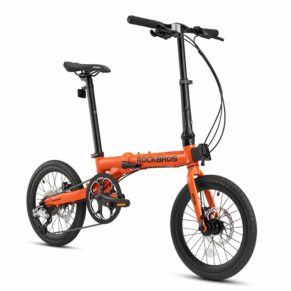 ROCKBROS 16-Inch Folding Bike – 9-Speed Urban Commuter Bicycle with Disc Brakes