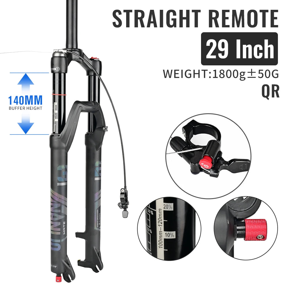Nanlio X7 PRO 140mm Suspension Fork – Rebound Adjust Remote Lockout - 29Straight RL QR 140 - Suspension Forks