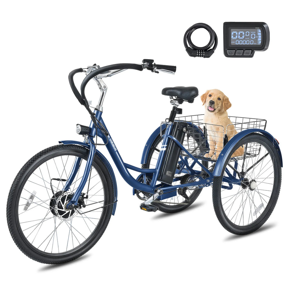 VIRUBUS 24''/26'' Electric Tricycle for Adults 7-Speed 350W Motor UL Certified 36V 13Ah Battery Comfortable Riding Experience