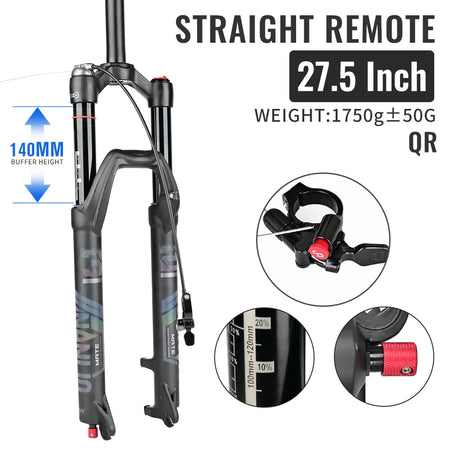 Nanlio X7 PRO 140mm Suspension Fork – Rebound Adjust Remote Lockout - Straight RL 275QR140 - Suspension Forks