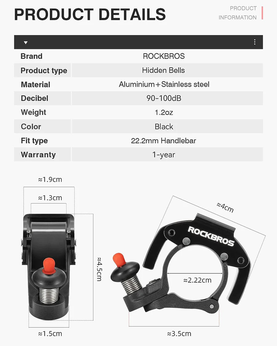 ROCKBROS Bike Bells Hidden for 22.2mm Handlebars