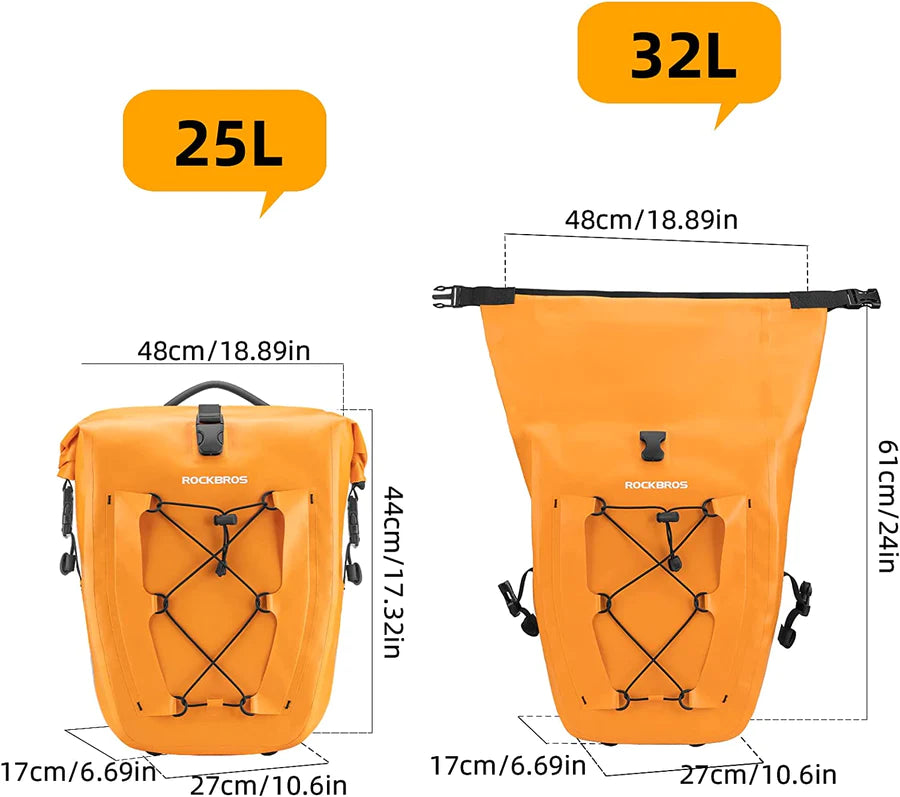 ROCKBROS AS-002 Bike Panniers Waterproof Max 32L Large Capacity for Cycling Traveling Commuting