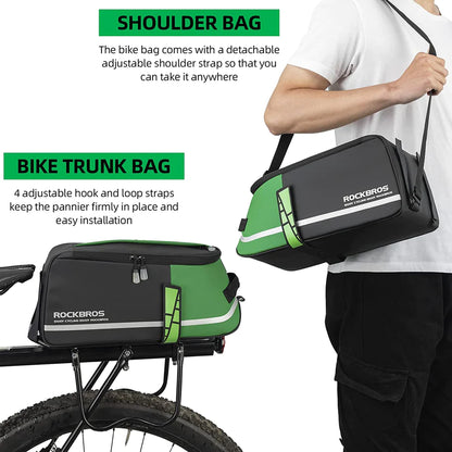 ROCKBROS Bike Rear Rack Bag with Shoulder Straps