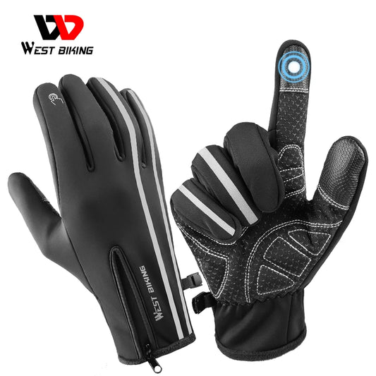 WEST BIKING Reflective Sport Winter Thermal Fleece Touch Screen MTB Cycling Gloves