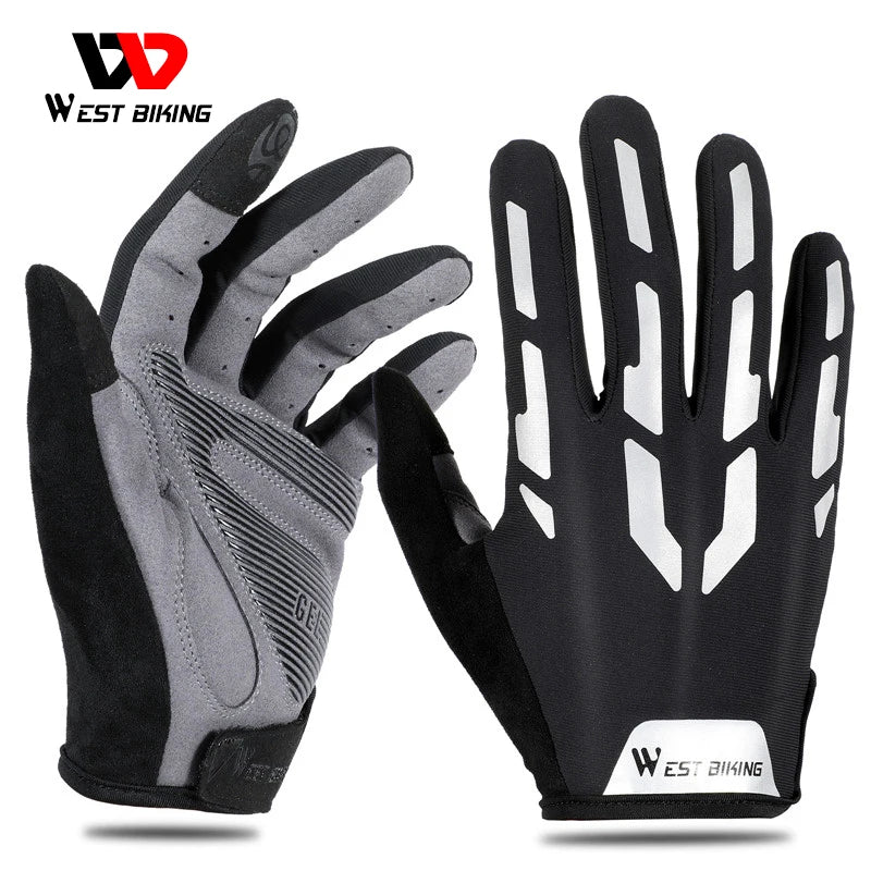 WEST BIKING Reflective Cycling Sports Gloves Touch Screen Breathable Men Women