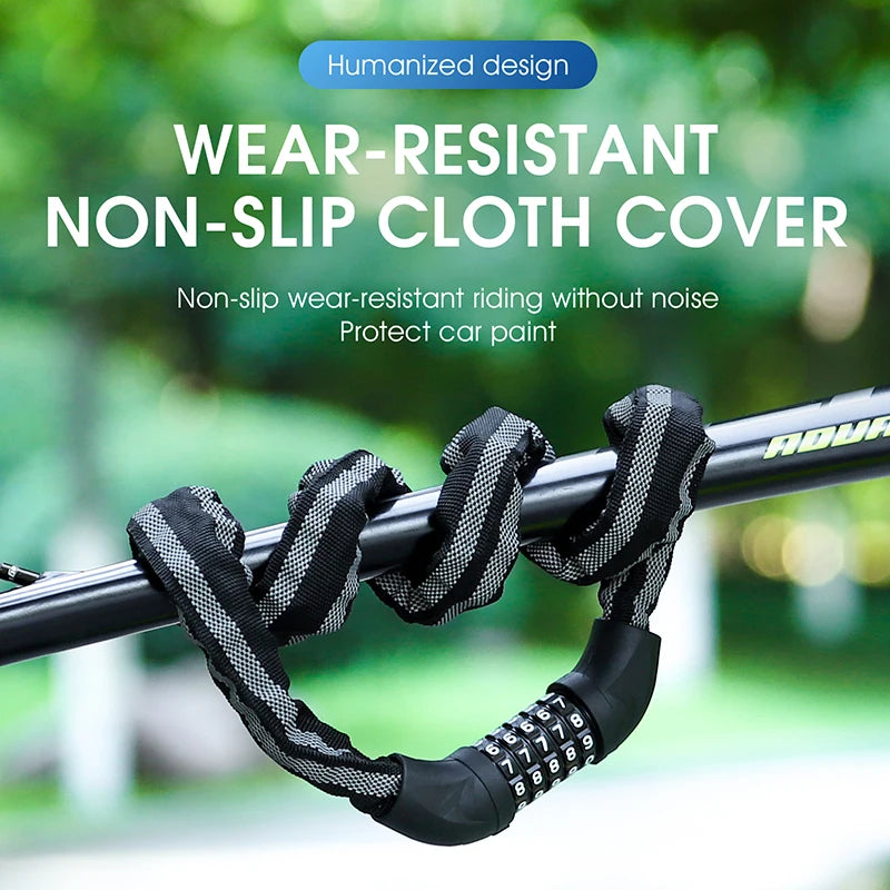 WEST BIKING MTB Road Bike Safety Chain Lock Anti-Theft Password Protection Outdoor Cycling Accessory for Motorbike & Scooter
