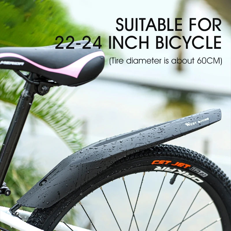 WEST BIKING 2pcs Bike Mudguard Set for 22-24 Inch MTB - Front & Rear Fender Cycling Wheel Wings - Durable Light Weight Mountain Bike Fender