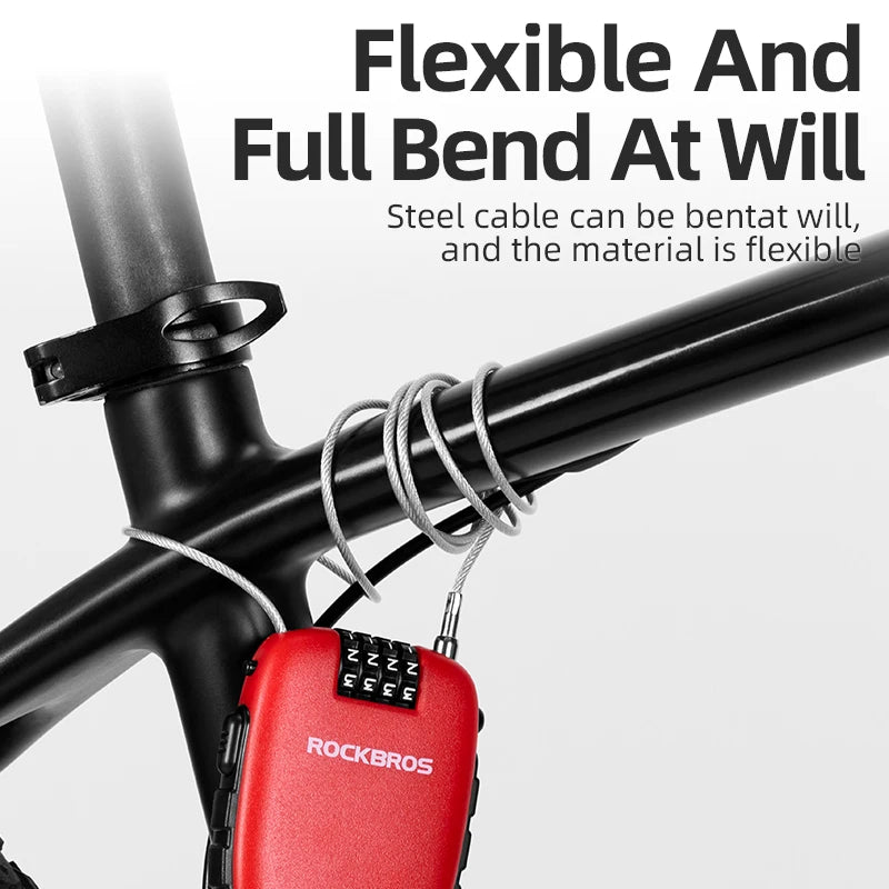 ROCKBROS Portable Retractable Steel Cable Combination Bicycle Lock