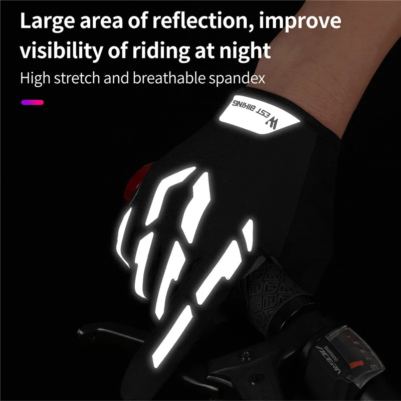 WEST BIKING Reflective Cycling Sports Gloves Touch Screen Breathable Men Women
