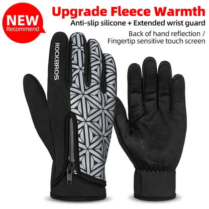 ROCKBROS Winter Bicycle Gloves Touch Screen Thermal Fleece Climbing Skiing Bike Gloves Men Women Windproof Warm Cycling Gloves