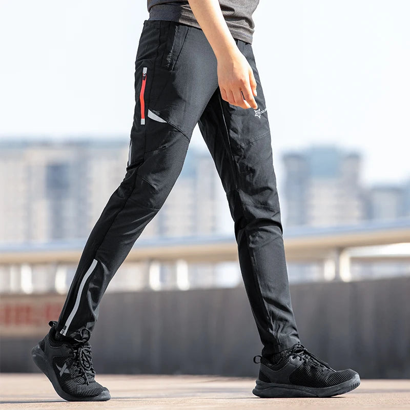 ROCKBROS Men Women Cycling Pants Breathable High Elasticity Light Comfortable Sports Trousers Reflective Full Length Spring Summer