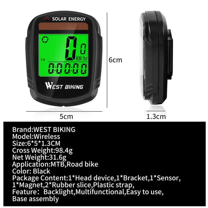WEST BIKING Multifunctional Bicycle  Rainproof Solar Power Wireless Computer