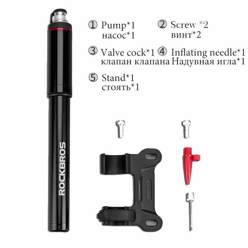 ROCKBROS Bike Bicycle Pump Aluminum Alloy 150PSI/260PSI High Pressure Mini Air Pump For Bike Cycling Tire Inflator MTB