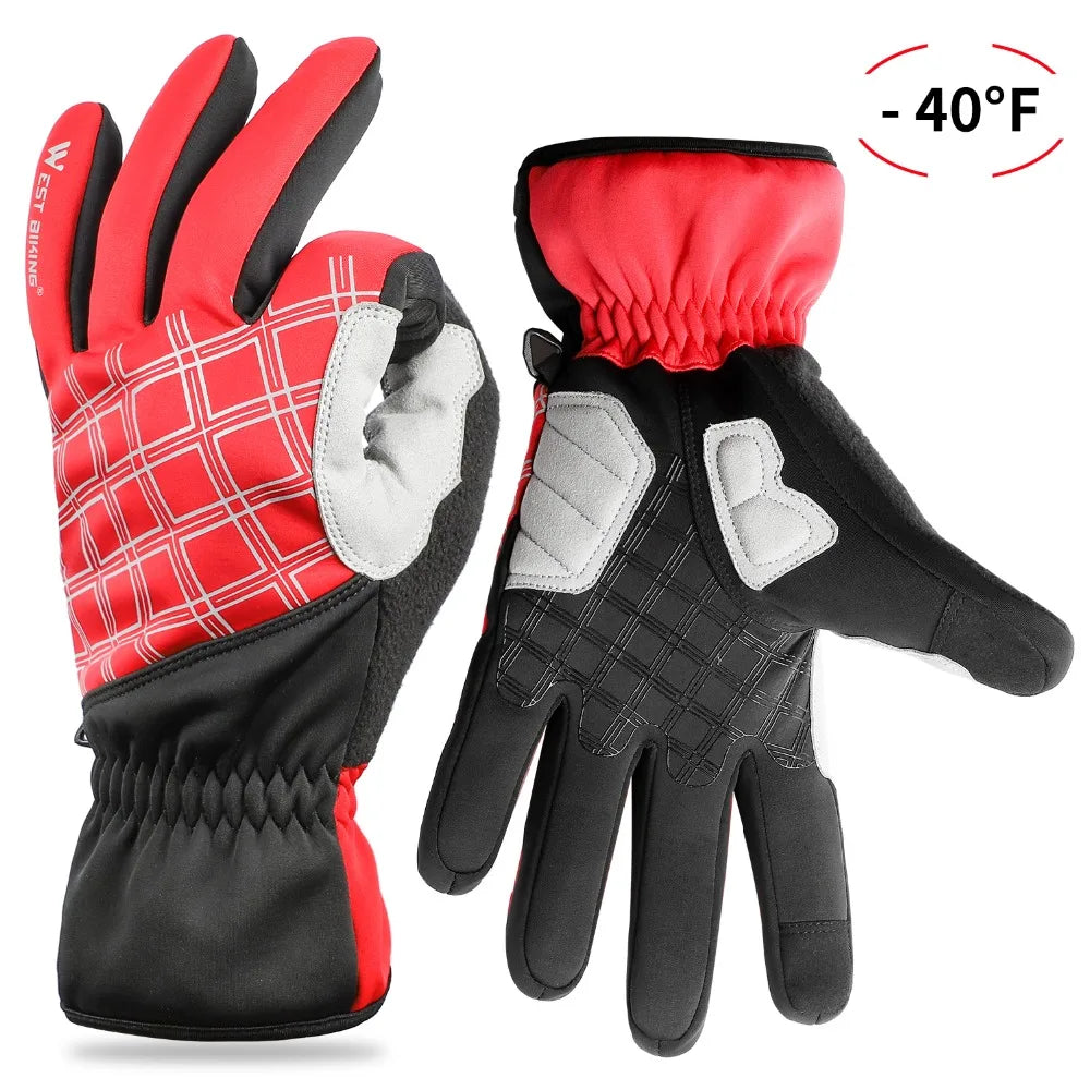 WEST BIKING Thermal Full Finger Winter Cycling Gloves Touch Screen Windproof Warm Outdoor Sports Bicycle Gloves