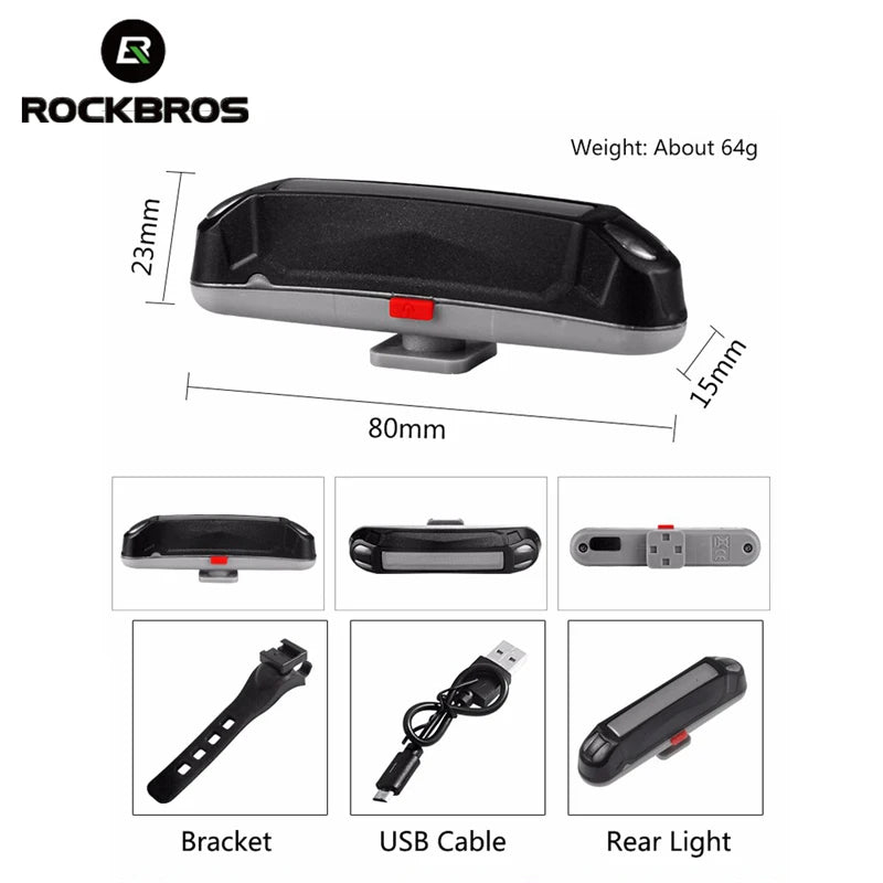 ROCKBROS Bicycle Light Waterproof Bike Taillight LED USB Rechargable Safety Back Light Riding Warning Saddle Bike Rear Light