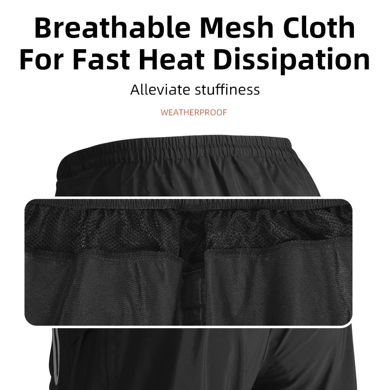 ROCKBROS Men's Cycling Pants Waterproof Breathable Anti-Sweat Elastic Waist Trousers for Bike Fitness Sports Black