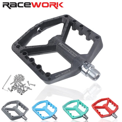 RACEWORK Bicycle Pedals Ultralight Seal Bearing 9/16 BMX MTB Mountain Road Bike Nylon Pedal Flat Platform