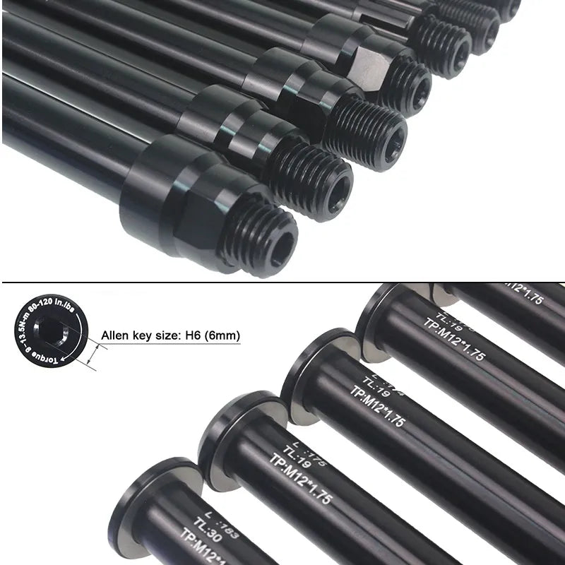 HEPPE Bike Thru Axle Front Fork Shaft Skewers 12x100/110 Rear Hub Thru Axle 12x142/148 M12xP1.0/1.25/1.5/1.75 Bike Quick Release