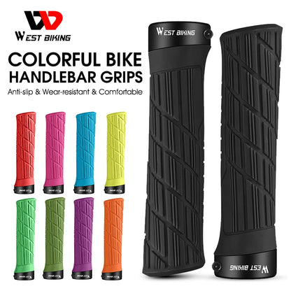 WEST BIKING Bicycle Grips Soft Rubber MTB Road Bike Grips Shockproof Anti-Slip Handlebar Cover Colorful Cycling Handlebar GripsG