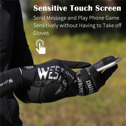 WEST BIKING Breathable Touch Screen MTB Cycling Gloves Anti-Slip Reflective Sport Bicycle Gloves