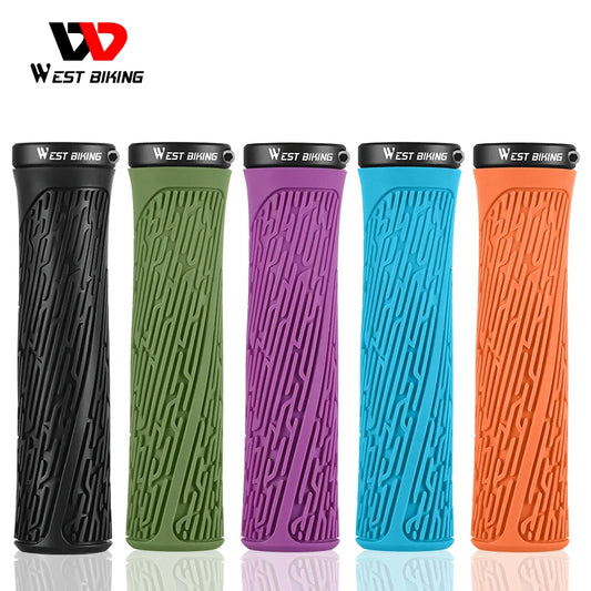 WEST BIKING Silicone Bicycle Grips MTB Road Bike Handlebar Cover Shockproof Cycling Colorful Soft Rubber Anti-Slip Lock On Grips