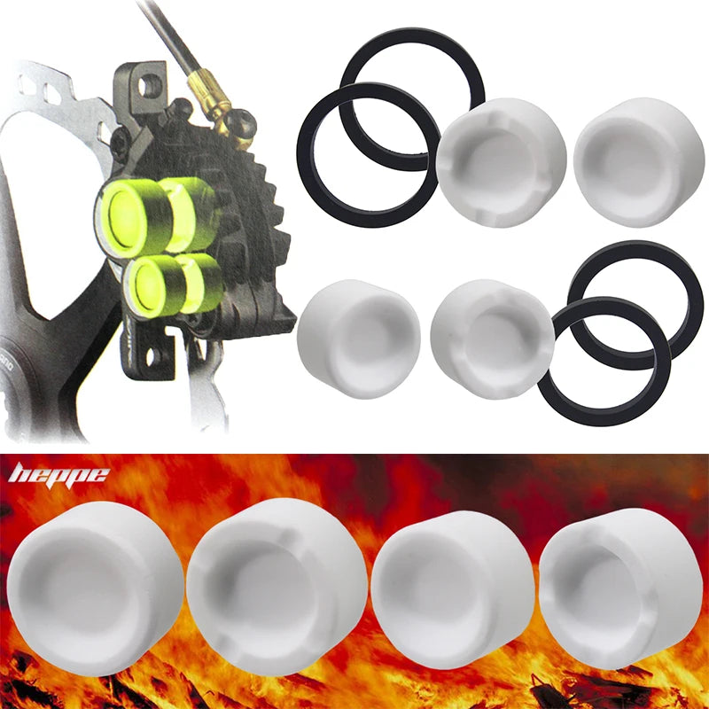 HEPPE Ceramic Piston Set for SHIMANO M640 M810 M6120 M7120 M8020 M8120 M9120 Saint M820 4-Piston Hydraulic Disc Brake White with Seals