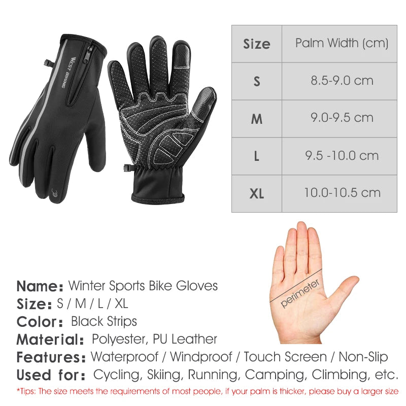 WEST BIKING Reflective Sport Winter Thermal Fleece Touch Screen MTB Cycling Gloves
