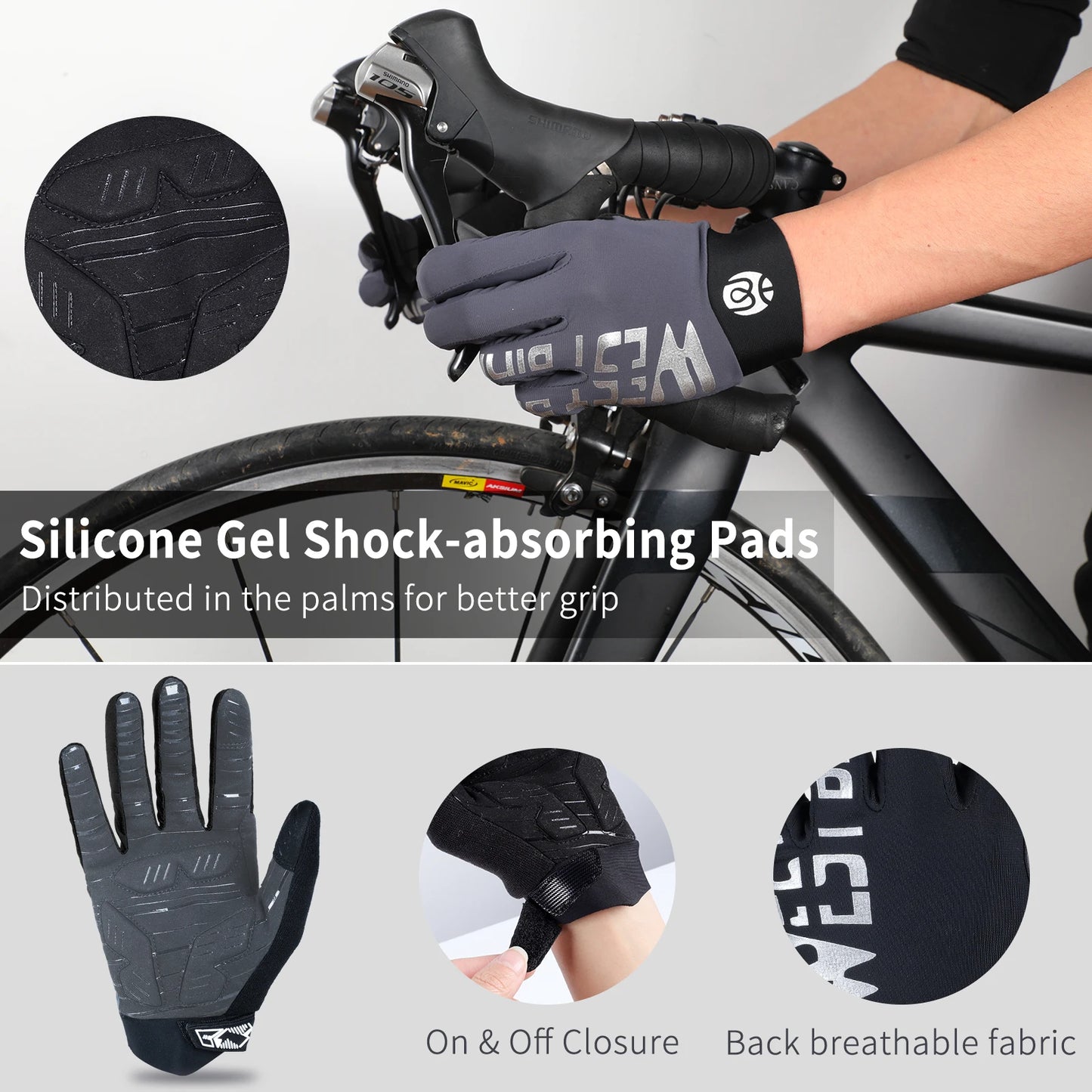 WEST BIKING Breathable Touch Screen MTB Cycling Gloves Anti-Slip Reflective Sport Bicycle Gloves